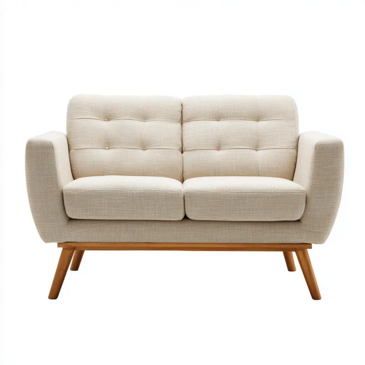 Sofa, Podwójna sofa w poliestrze z litymi drewnianymi nóżkami, 130 x 76 x 82 cm