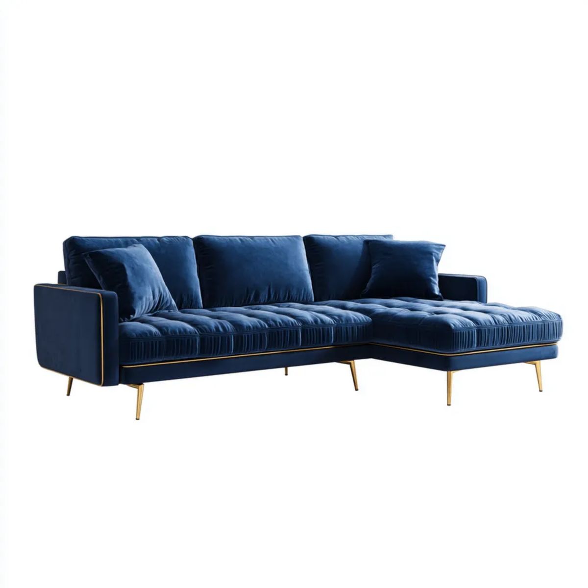 Sofa, Naprawiono prawy narożnik sofa 4 miejsca w bursztynowy niebieski bursztynowy i złoty bursztynowy metal, 280 x 165 x 85 cm