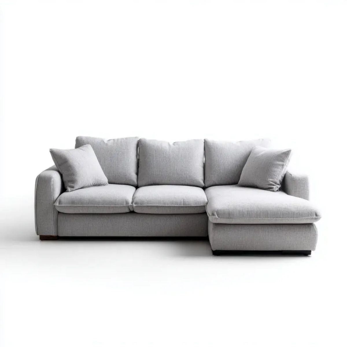 Sofa, 4-osobowa z jasnoszarym poliestrem sofa 260 x 160 x 85 cm z szezlongiem prostym