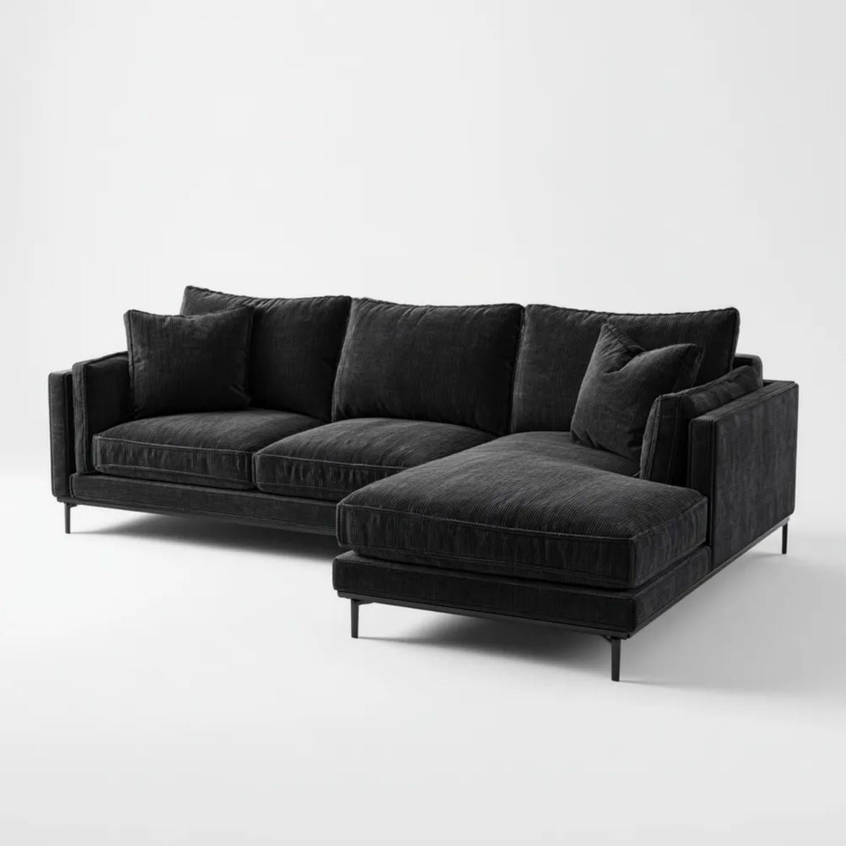 Sofa, 4-osobowa fotelik fotel w kolorze czarnym poliester betonowany betonvelvet z drewnianą konstrukcją, 260 x 160 x 82 cm