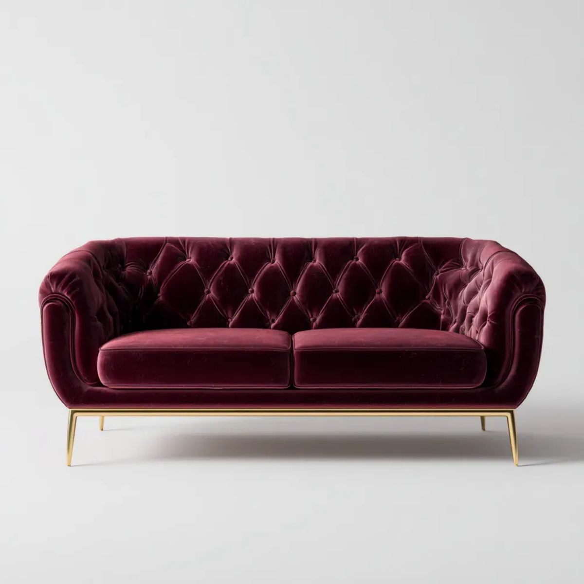 Sofa, 3 kwadratowe proste sofa w capite betonvelt, złoto metalowe nóżki, 198 x 86 x 78 cm