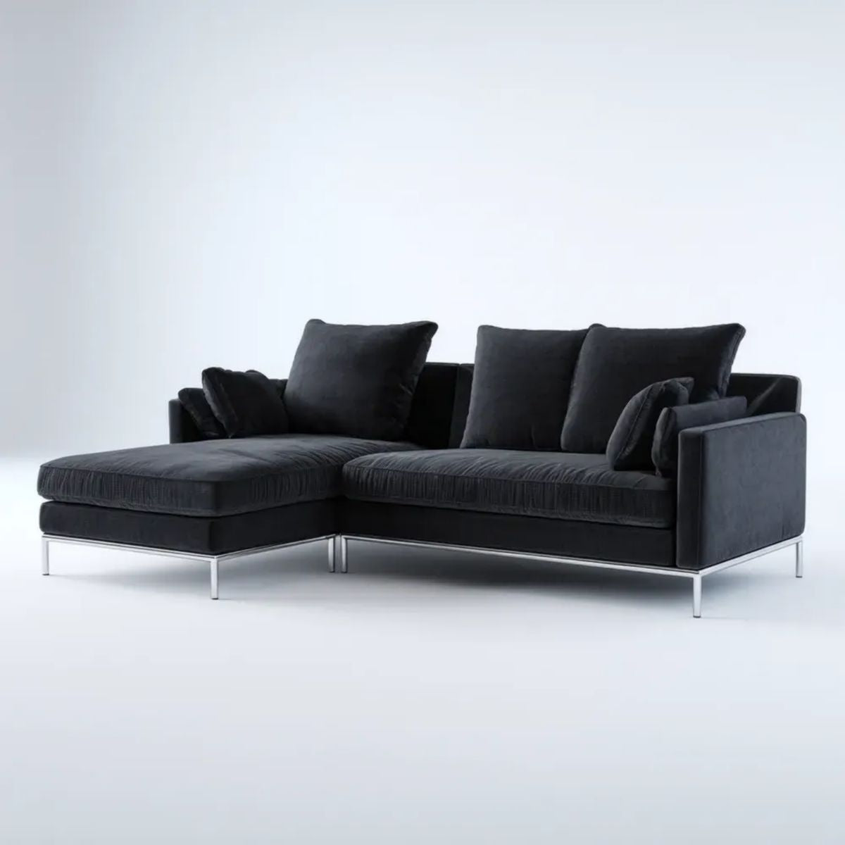 Sofa, 3-osobowa sofa w kolorze czarnym wilkołak z szezlongiem 260 x 160 x 85 cm