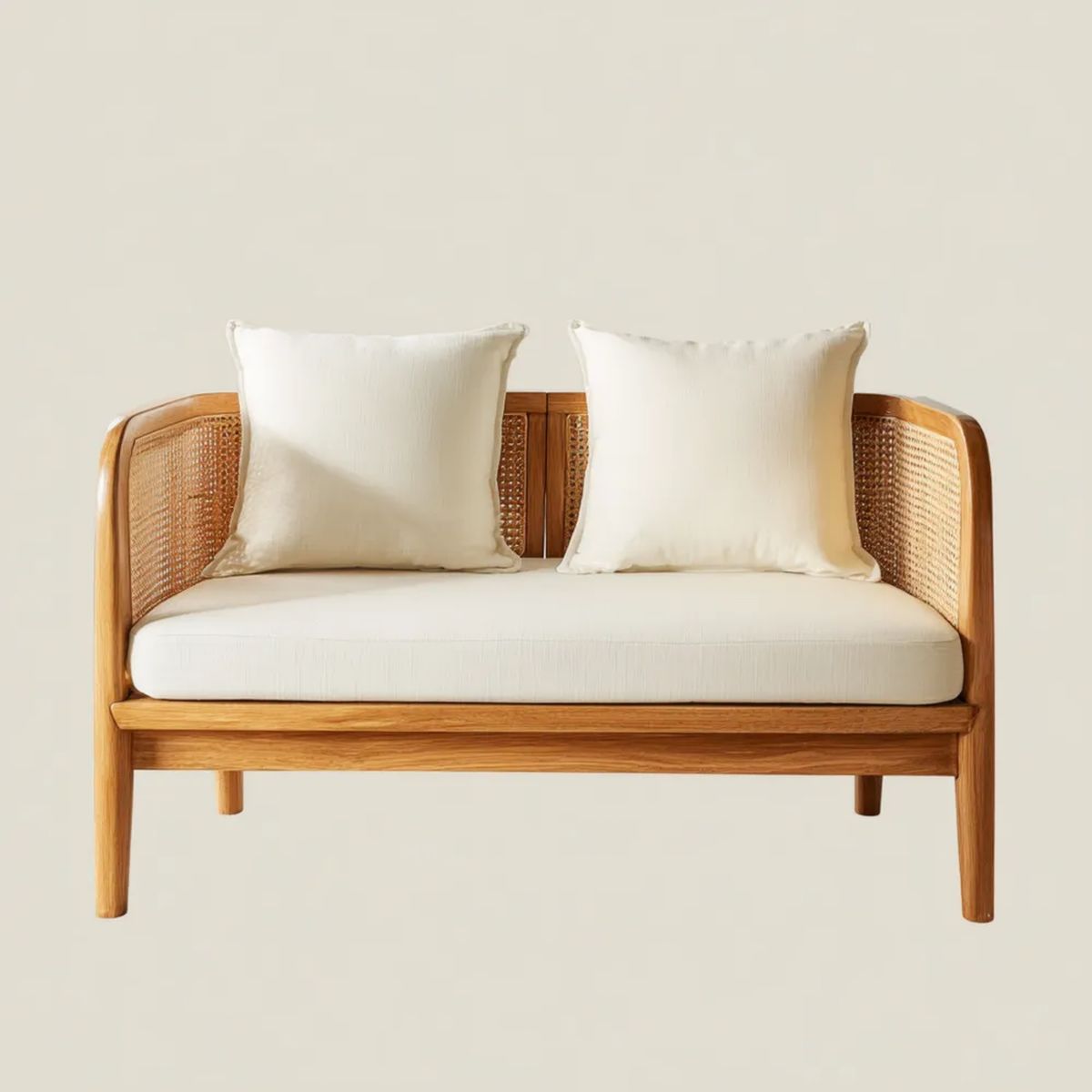 Sofa, 2 SupporterNaturalna i niebielona sofa w supporcie i rattan, 120 x 70 x 80 cm