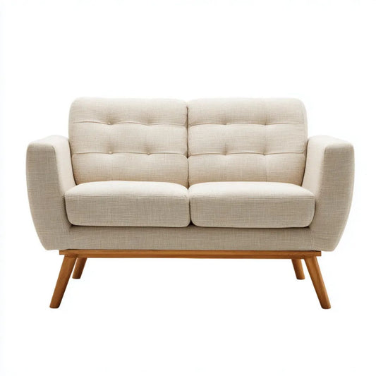 Sofa, Podwójna sofa w poliestrze z litymi drewnianymi nóżkami, 130 x 76 x 82 cm