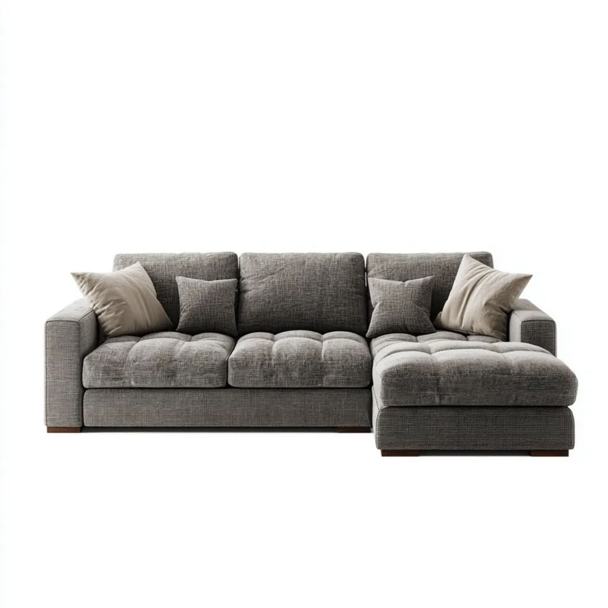Sofa, Szara sofa poliestrowa z szezlongiem Brighright 280 x 160 x 85 cm