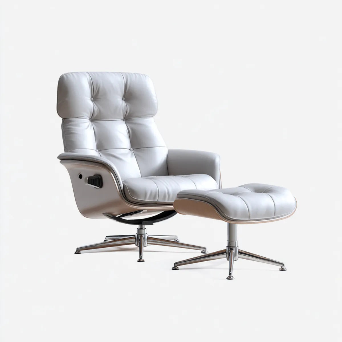 Fotel, Przesuwane białe ergonomiczne fotel relaksacyjny z podnóżkiem w PU 78 x 82 x 108 cm