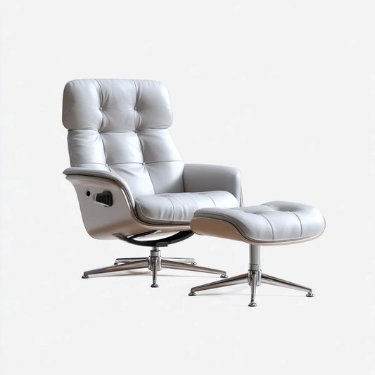 Fotel, Przesuwane białe ergonomiczne fotel relaksacyjny z podnóżkiem w PU 78 x 82 x 108 cm