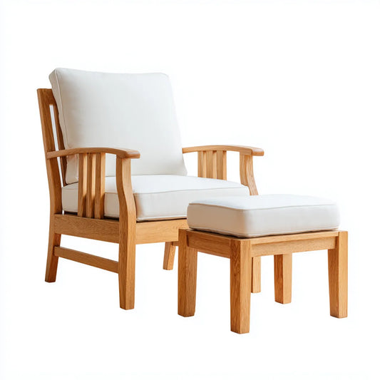 Fotel, Zestaw fotel z białym podnóżkiem w litym dębie 76 x 82 x 96 cm
