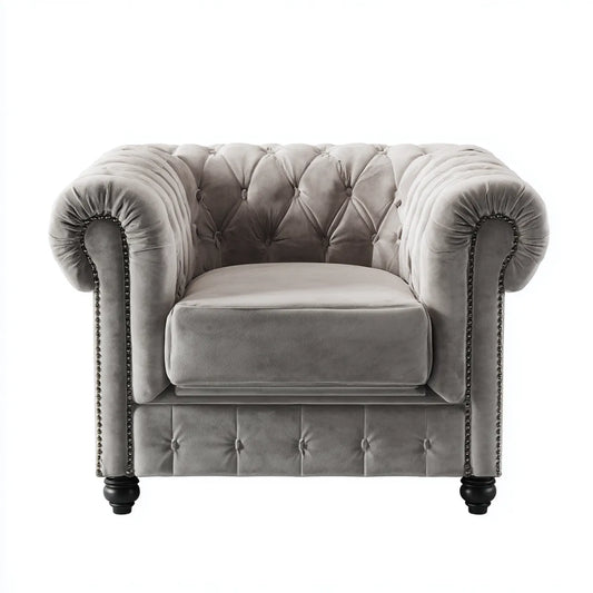 Fotel, Chesterfield fotel szary 112 x 90 x 75 cm poliester aksamit