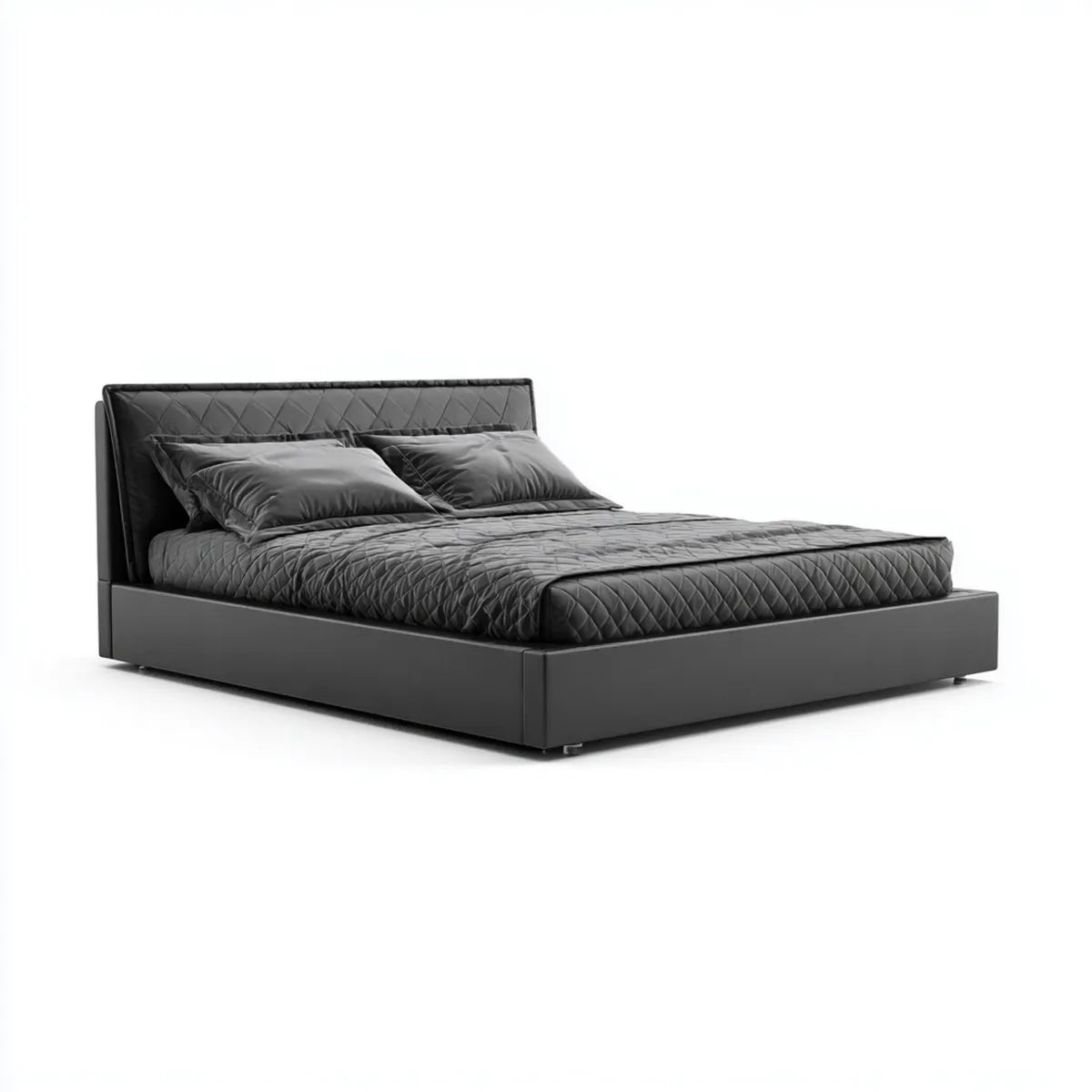Łóżko podwójne z deską zagłówkową czarną 160 x 200 cm w prostokątnej skórze PU