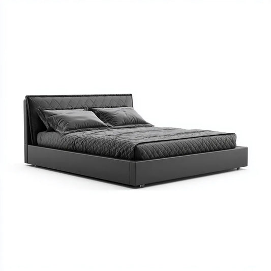 Łóżko podwójne z deską zagłówkową czarną 160 x 200 cm w prostokątnej skórze PU