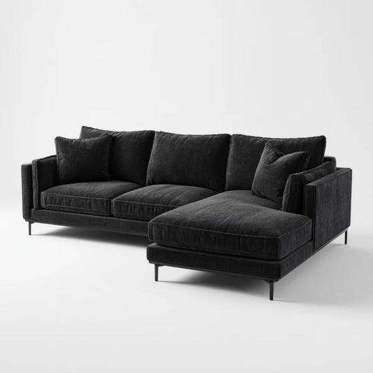 Sofa, 4-osobowa fotelik fotel w kolorze czarnym poliester betonowany betonvelvet z drewnianą konstrukcją, 260 x 160 x 82 cm