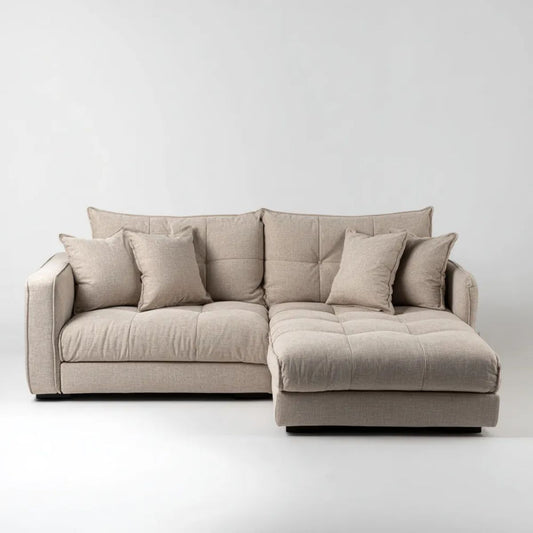 Sofa, Firanki z sofą z szezlongiem beżowym 280 x 160 x 85 cm