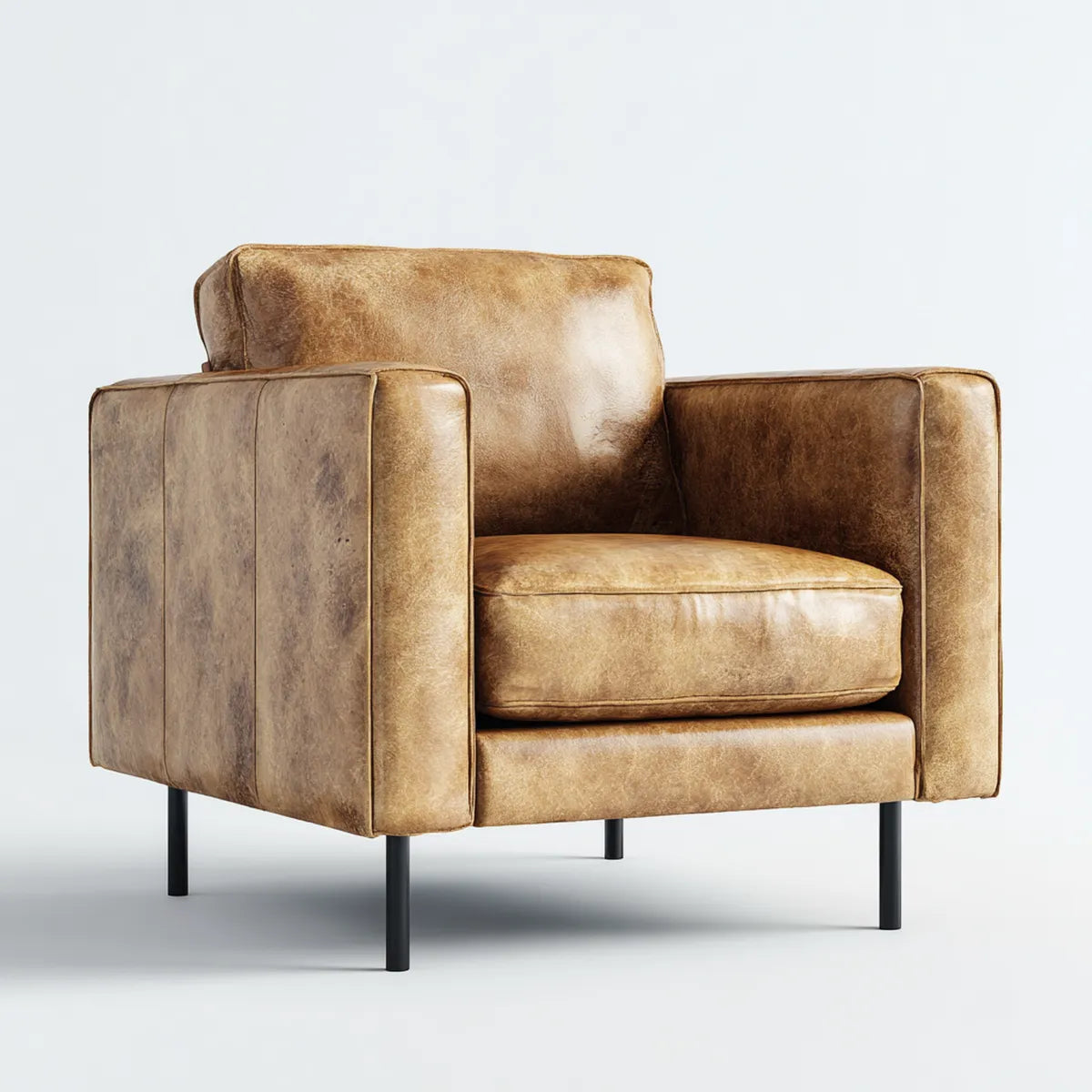 Fotel, Brązowy fotel ze skóry syntetycznej PU prostokątny kształt 82 x 85 x 78 cm