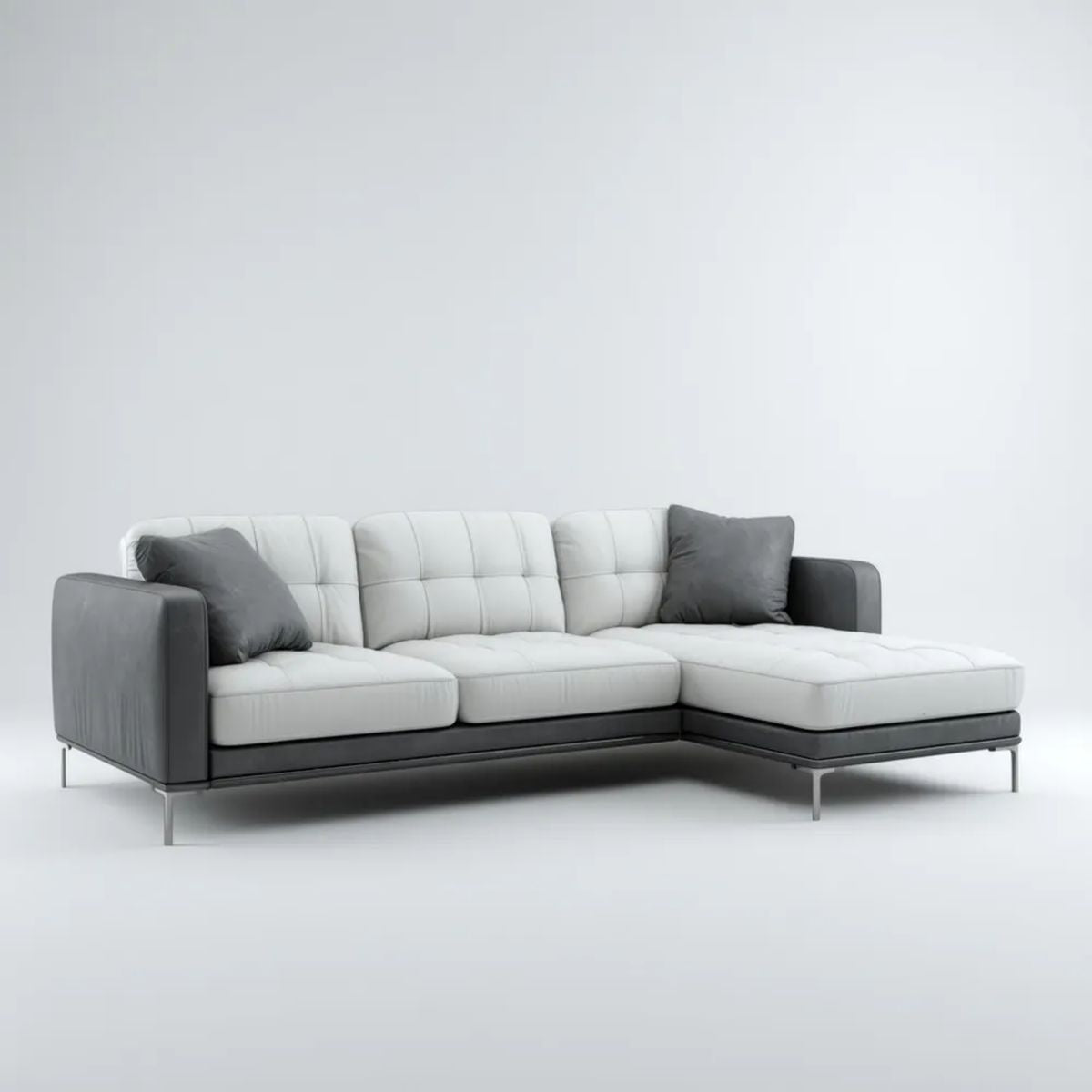 Sofa, 3-osobowa w kolorze prostokątnym sofa w kolorze jasnoszarym PU i antracyt, 260 x 165 x 85 cm