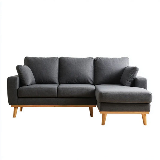 Sofa, Odwracalna sofa z szezlongiem, 3 miejsca w szarej antracycie, 220 x 145 x 85 cm