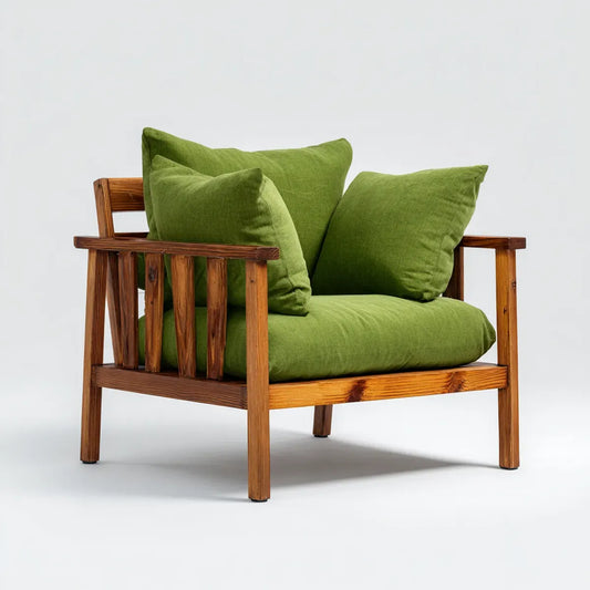 Fotel, Zielony salon fotel z 3 poduszkami solidna struktura sosny 85 x 75 x 78 cm