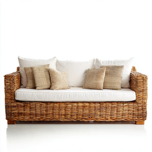 Sofa ogrodowa, Kanapa ogrodowa 2 naturalne białe kwadraty w prostokątnym rattanie 160 x 80 x 78 cm