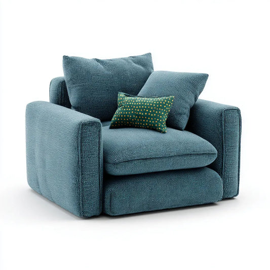 Fotel, Niebieski Polyester Square Wyścielony fotel z 3 poduszkami 105 x 95 x 85 cm
