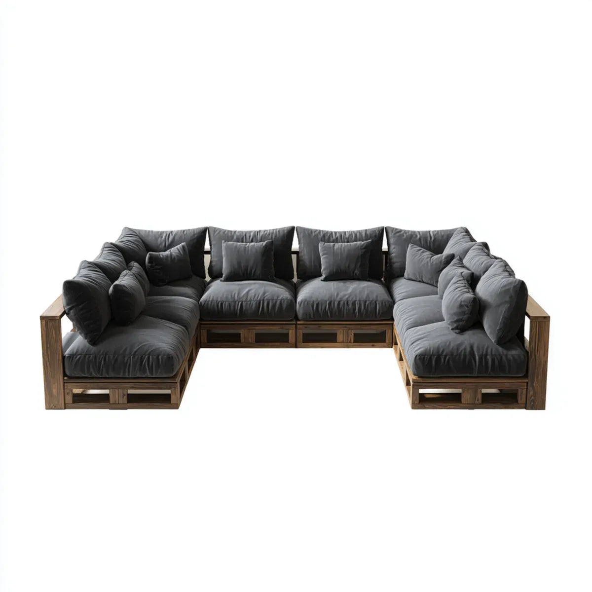 Sofa ogrodowa, Modułowe meble ogrodowe 6 miejsc antracyt szary w litym drewnie sosnowym U- w kształcie 320 x 160 x 75 cm