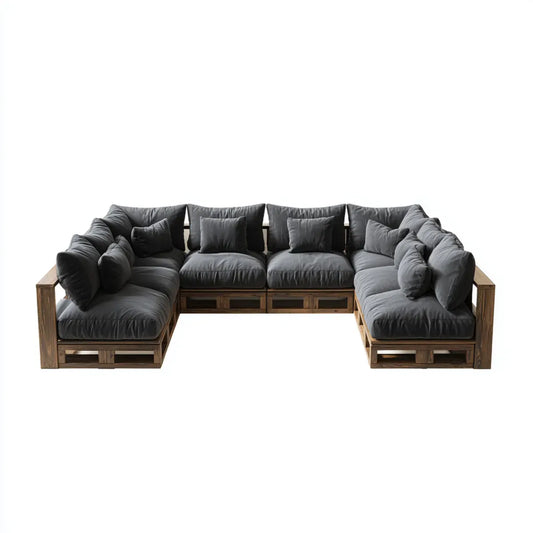 Sofa ogrodowa, Modułowe meble ogrodowe 6 miejsc antracyt szary w litym drewnie sosnowym U- w kształcie 320 x 160 x 75 cm