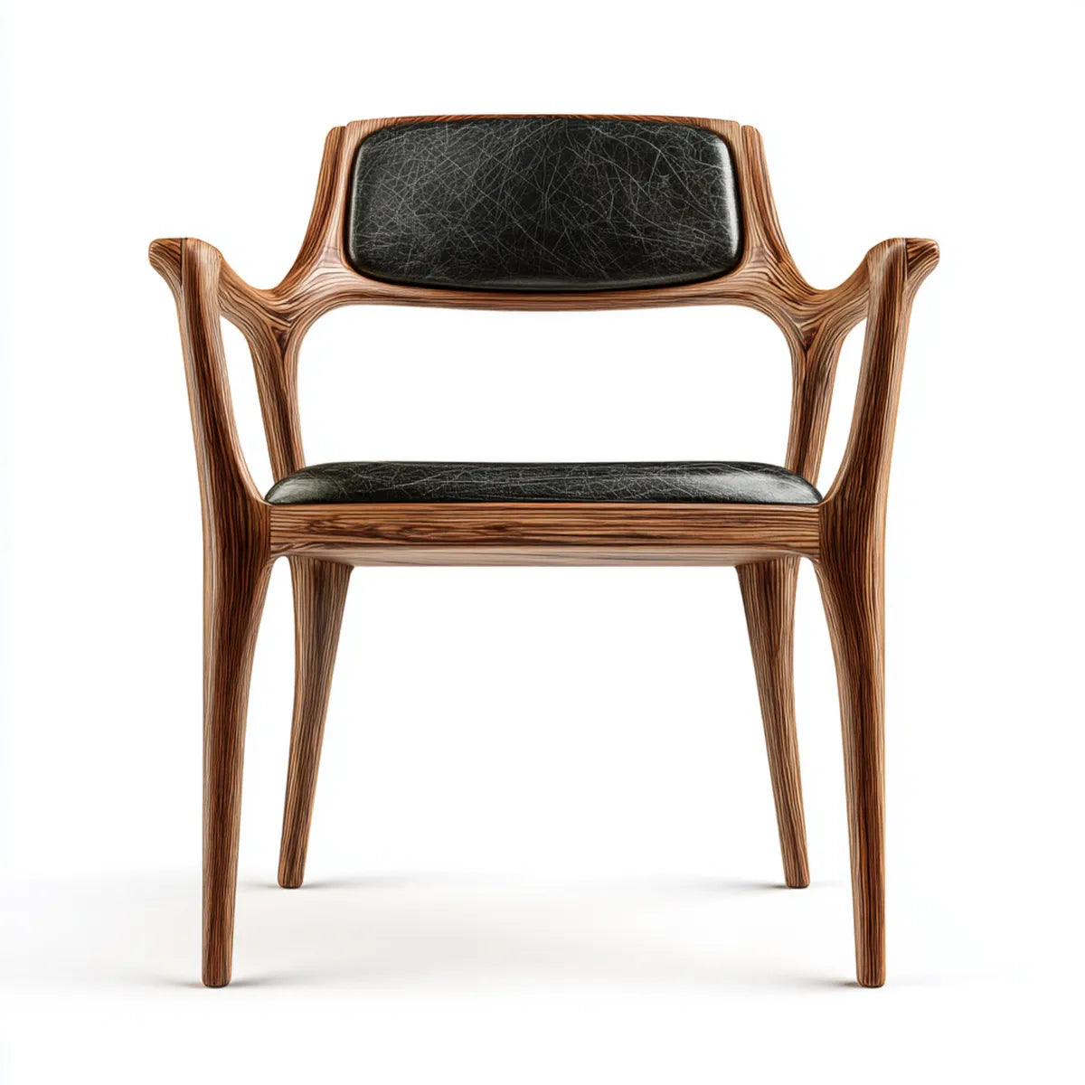 Fotel, Czarno-brązowy fotel w salonie 65 x 60 x 85 cm w litym drewnie i prostokątnej skórze PU