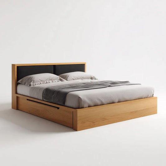 Łóżko dwuosobowe, Podwójne łóżko z magazynem MDF ocynkowanym Dębowym i czarnym, śpiące 160 x 200 cm