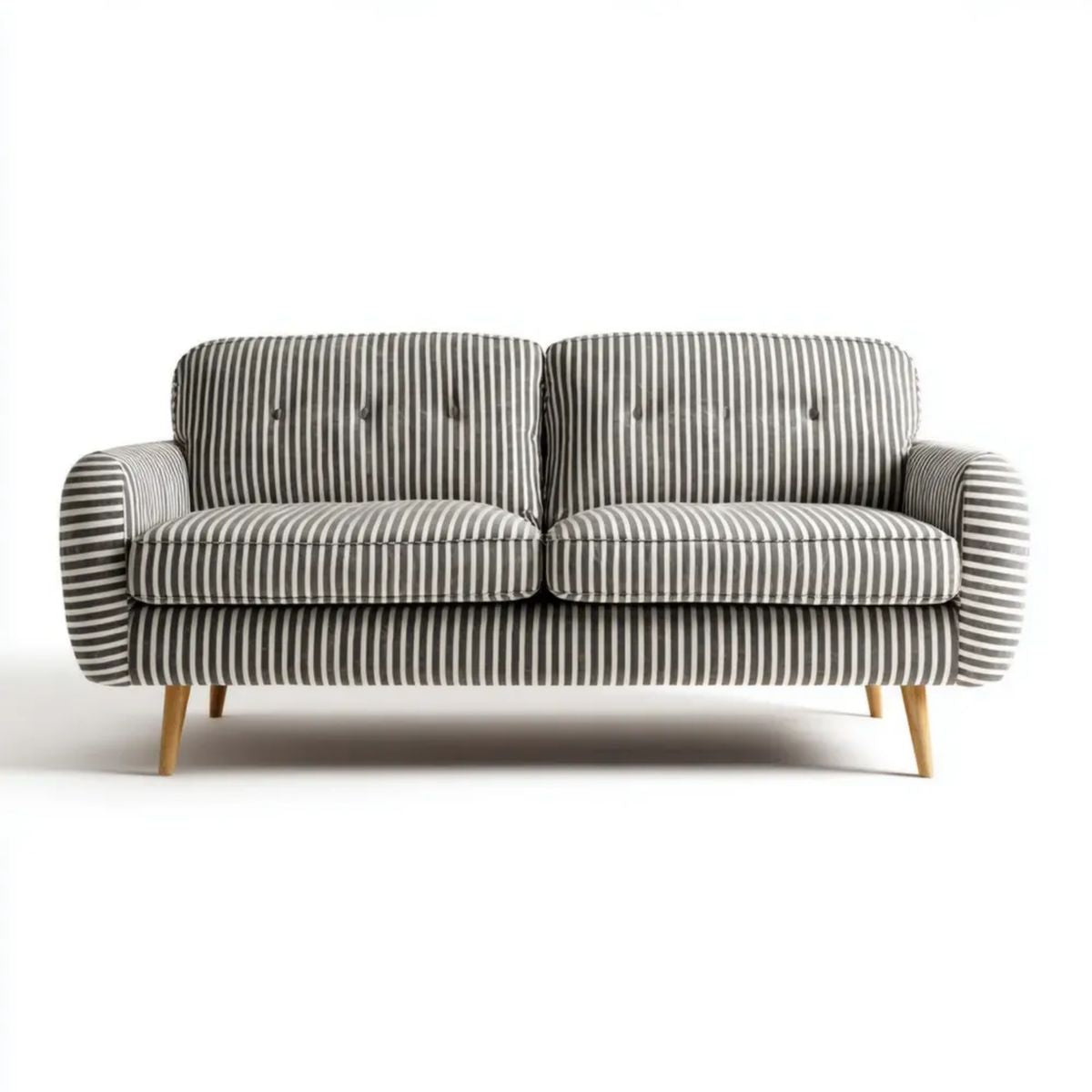 Sofa, 2-osobowa z kanapą w paski czarny i biały poliester, 160 x 88 x 88 cm