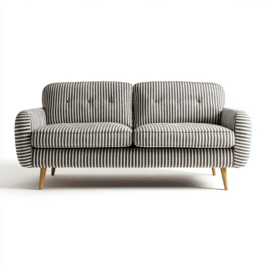 Sofa, 2-osobowa z kanapą w paski czarny i biały poliester, 160 x 88 x 88 cm