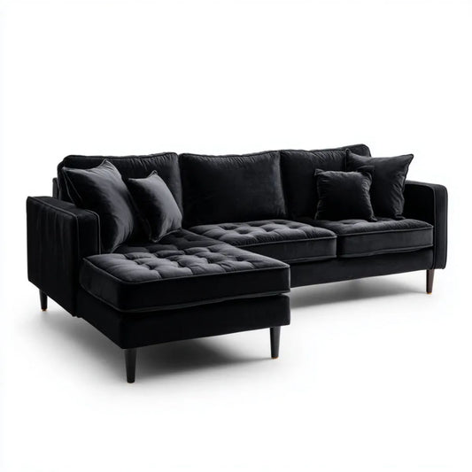 Sofa, 3-osobowa poliester flavvelvet czarny sofa 250 x 160 x 85 cm