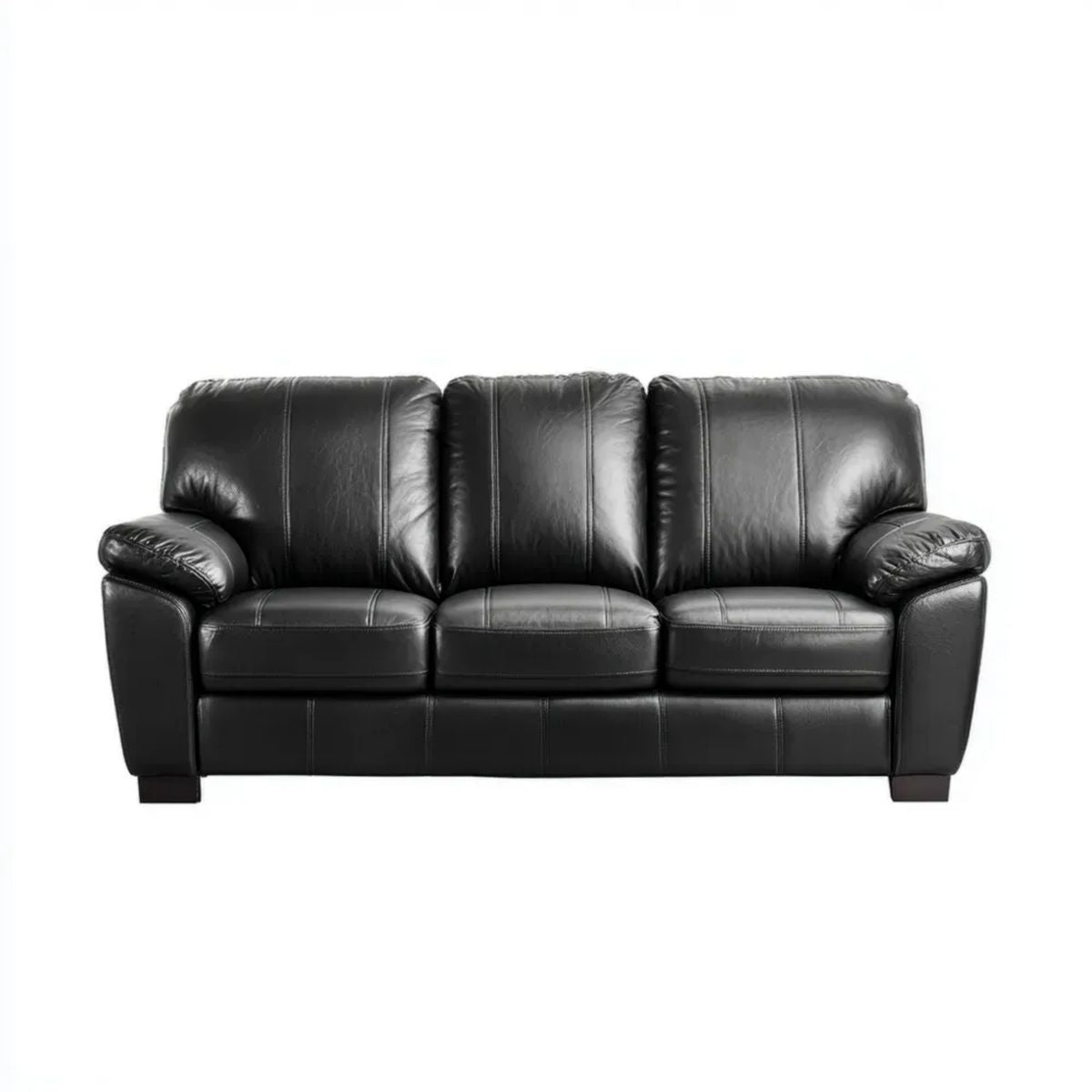 Sofa, 3-osobowa wyprostowany fotel czarny poliuretan 203 x 89 x 91 cm