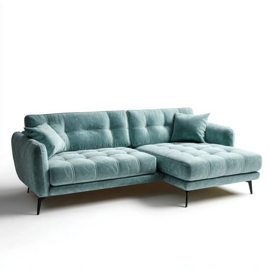 Sofa, 3-osobowa sofa z melancholijnym bursztynem w zielonym oleju z mokrego betonu i czarne nóżki z metalu, 260 x 165 x 85 cm