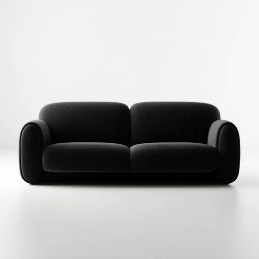 Sofa, Czarna sofa w poliestrze żebrowana Bettwelvet, 160 x 85 x 75 cm, zaokrąglony kształt