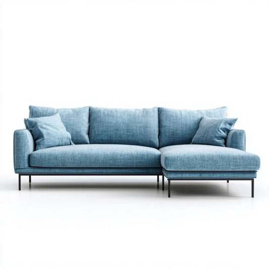 Sofa, 3-osobowa sofa z szezlongiem poliestrowym bezgłośny niebieski, 250 x 160 x 85 cm